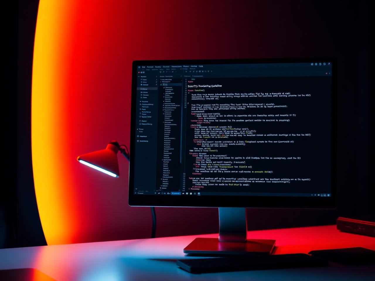 Security consultant reviewing a hardening guideline on a workstation